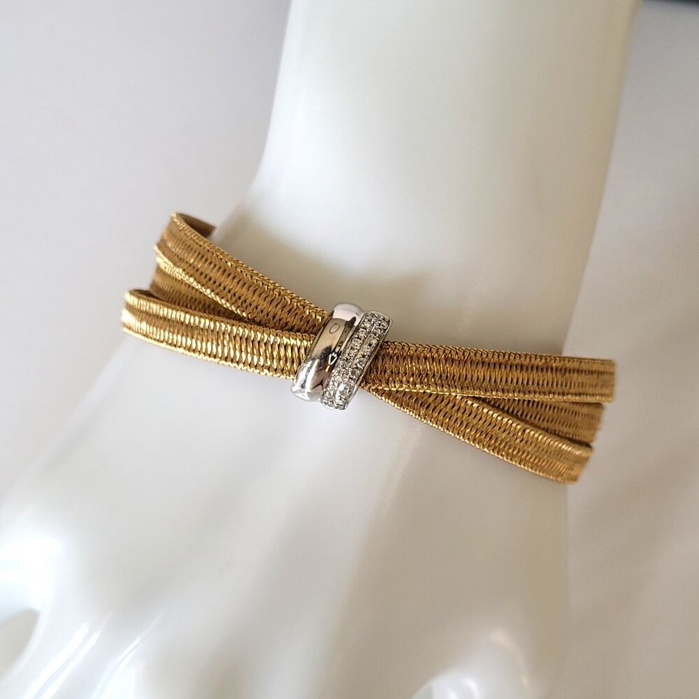 Roberto Coin Diamond 18K Gold Triple Silk Basket Weave Flex Bracelet